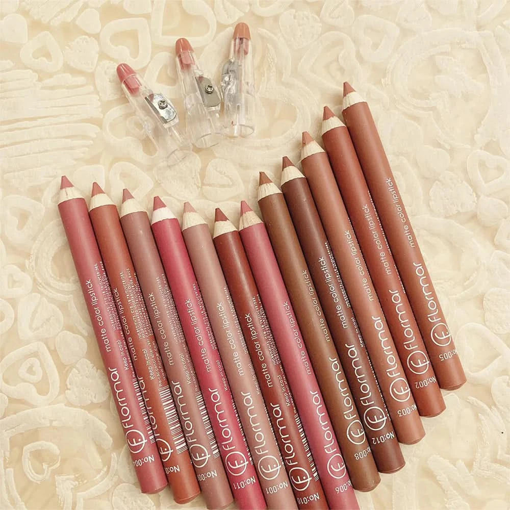 FLORMAR MATTE LIPSTICK PENCIL RECOMMENDED BY TOP BEAUTY INFLUENCERS (Pack of 12Pcs)