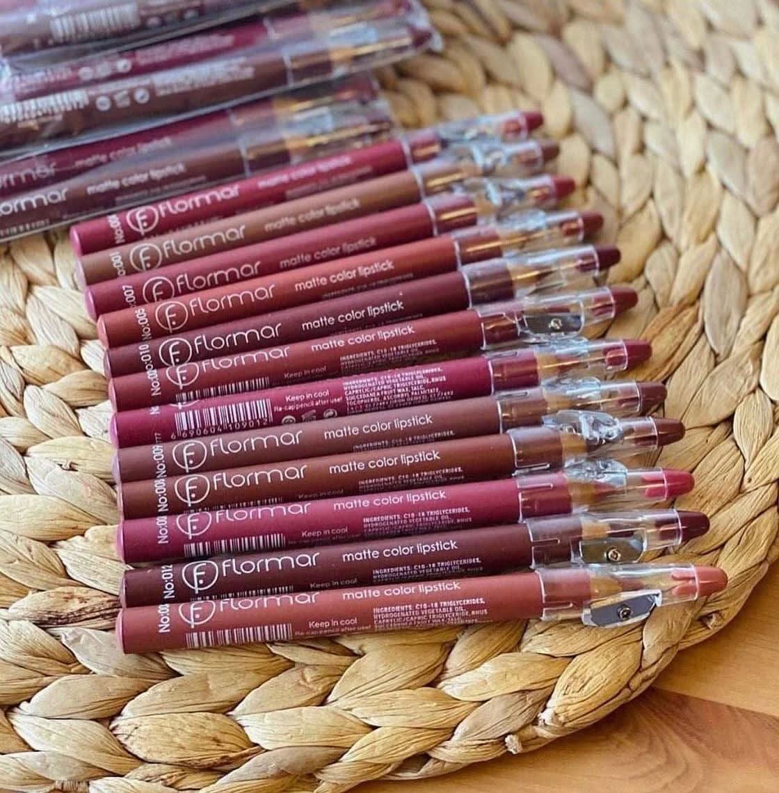 FLORMAR MATTE LIPSTICK PENCIL RECOMMENDED BY TOP BEAUTY INFLUENCERS (Pack of 12Pcs)