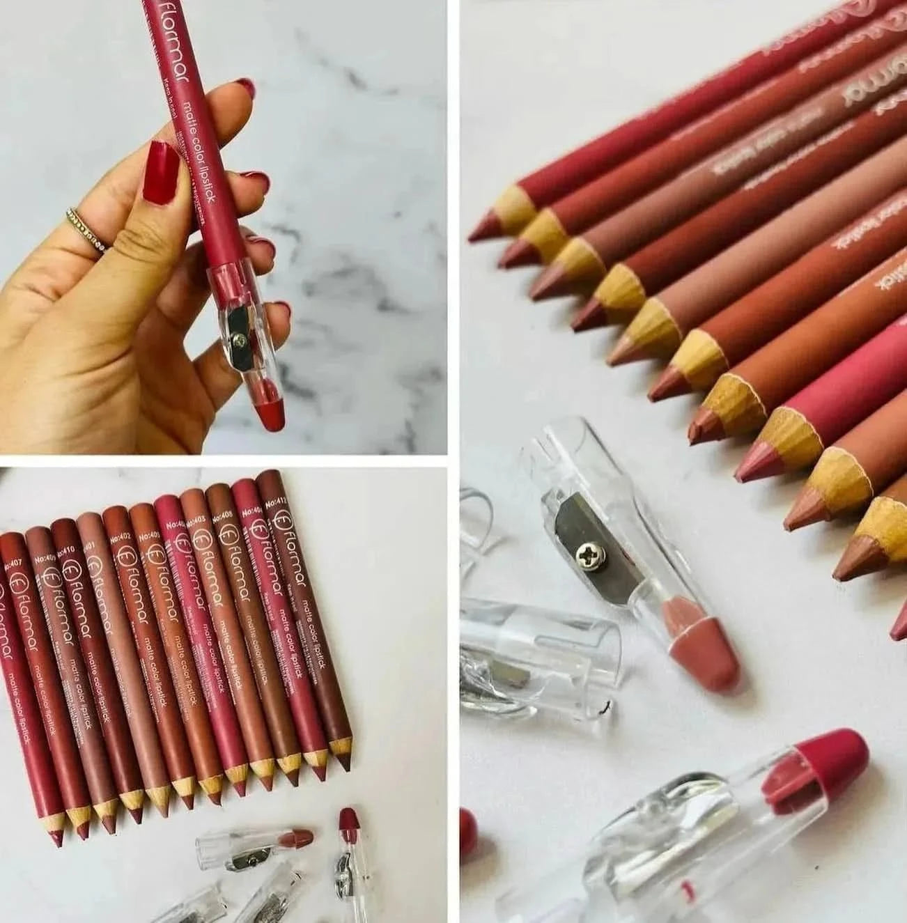 FLORMAR MATTE LIPSTICK PENCIL RECOMMENDED BY TOP BEAUTY INFLUENCERS (Pack of 12Pcs)