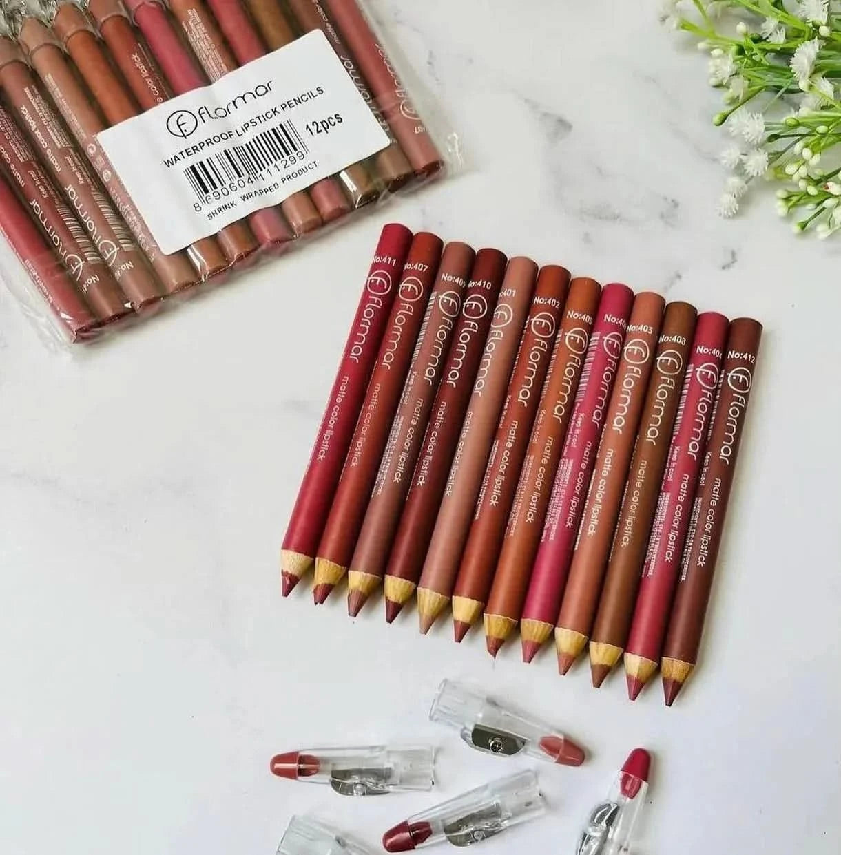 FLORMAR MATTE LIPSTICK PENCIL RECOMMENDED BY TOP BEAUTY INFLUENCERS (Pack of 12Pcs)