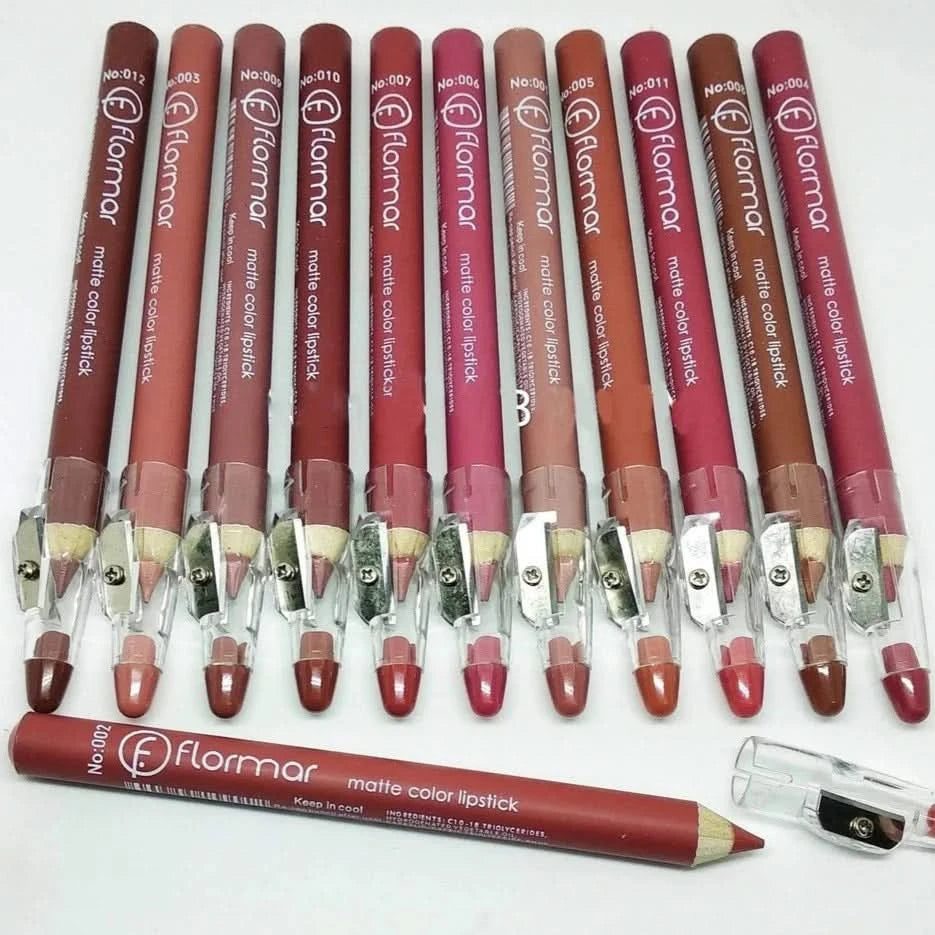 FLORMAR MATTE LIPSTICK PENCIL RECOMMENDED BY TOP BEAUTY INFLUENCERS (Pack of 12Pcs)