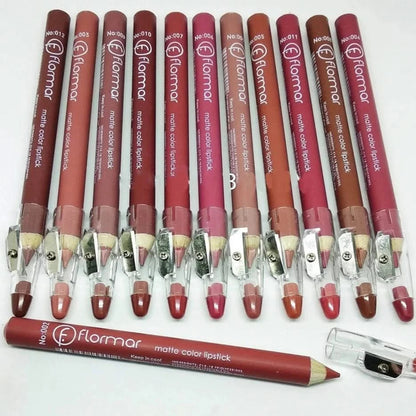 FLORMAR MATTE LIPSTICK PENCIL RECOMMENDED BY TOP BEAUTY INFLUENCERS (Pack of 12Pcs)